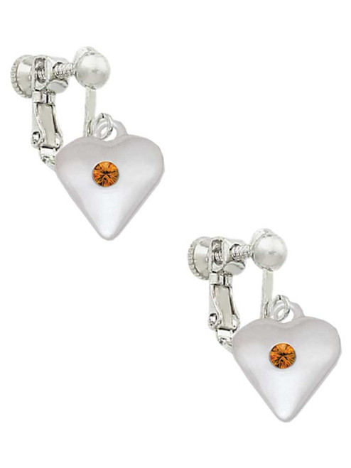 Large November - Yellow Crystal Heart Clip On Earrings