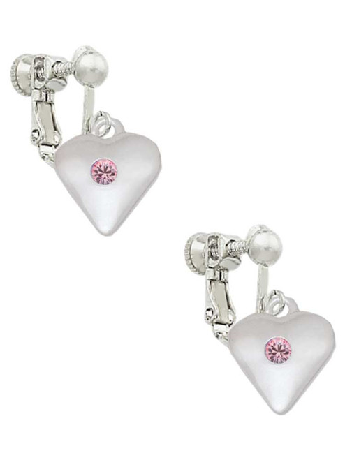 Large Light Pink Crystal Heart Clip On Earrings