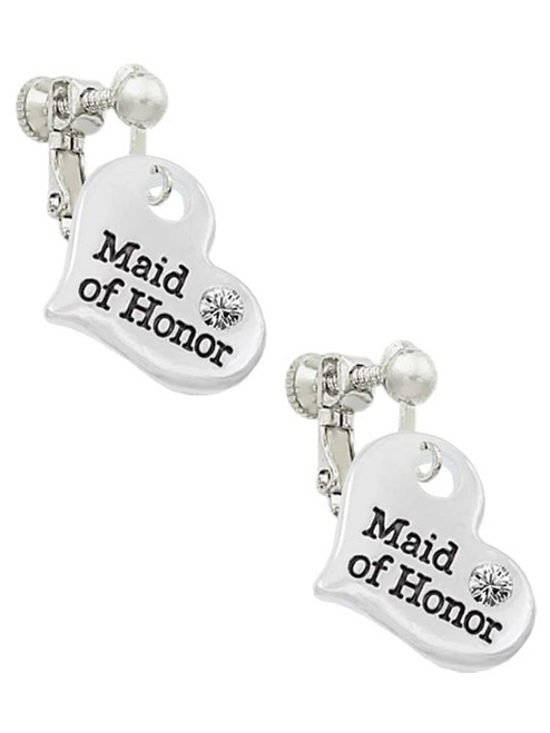 Large Maid of Honor Heart Clip On Earrings