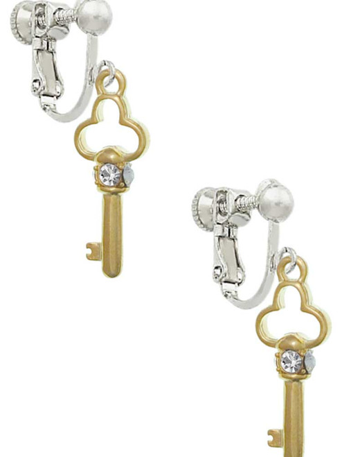 Trefoil Key with Crystals Clip On Earrings