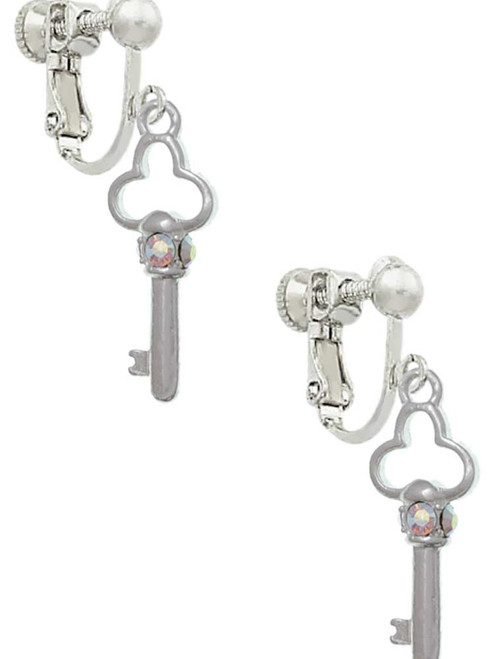 Trefoil Key with AB Crystals Clip On Earrings