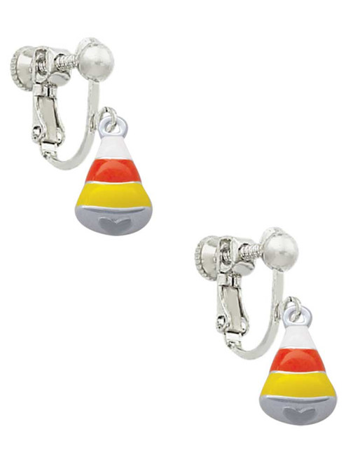 Small 3-D Enamel Candy Corn Clip On Earrings