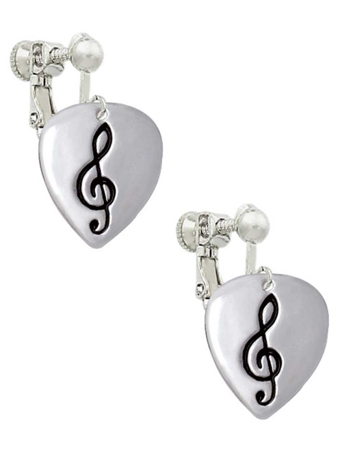 Large Clef on Guitar Pick Clip On Earrings