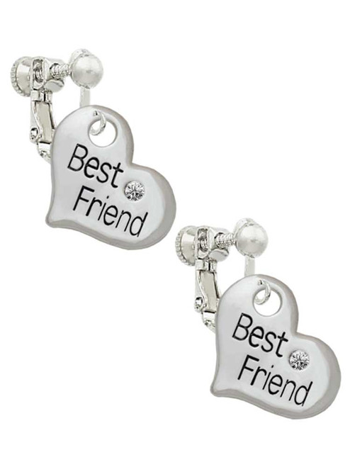 Large ''Best Friend'' Heart Clip On Earrings