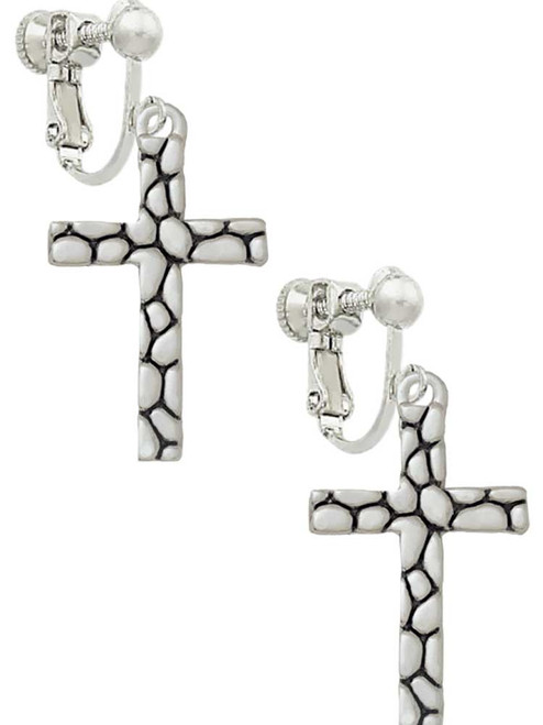 Pebble Cross Clip On Earrings