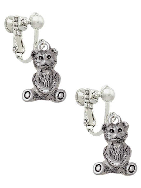 Antiqued Teddy Bear Clip On Earrings