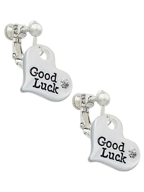 Large Good Luck Heart Clip On Earrings