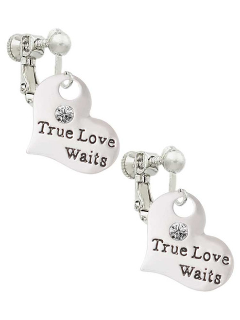 Large True Love Waits Heart Clip On Earrings
