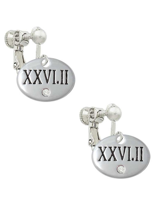 Marathon with Clear Crystal Roman Numeral Clip On Earrings