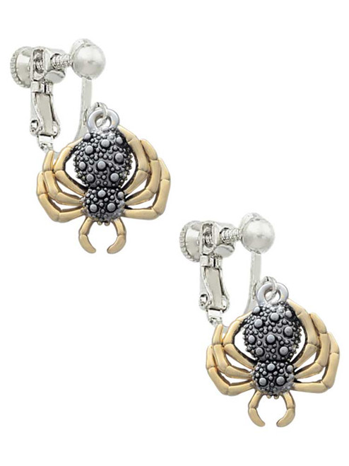 3-D Textured Spider with Gold Tone Legs Clip On Earrings