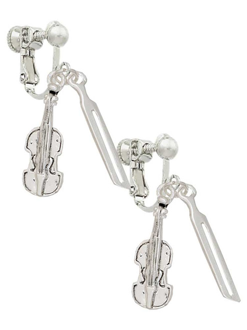 Violin and Bow Clip On Earrings