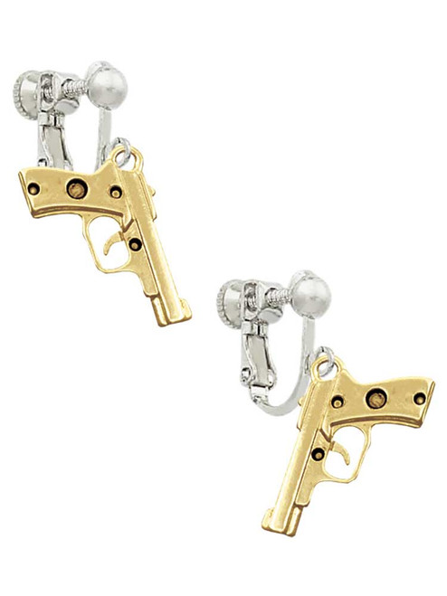 Gold Tone 9mm Handgun Clip On Earrings