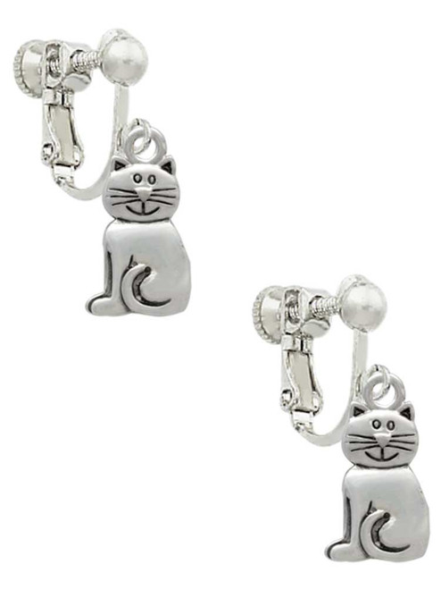 2-D Smiling Cat Clip On Earrings