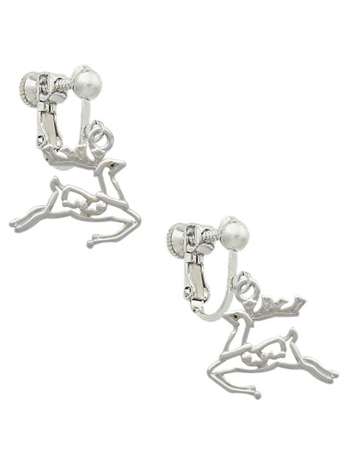 2-D Reindeer Clip On Earrings