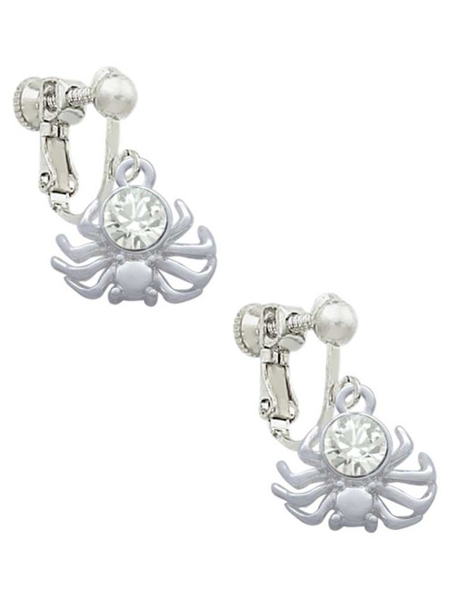 3-D Clear Crystal Spider Clip On Earrings