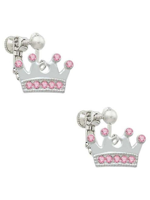 Crown with Light Pink Crystals Clip On Earrings