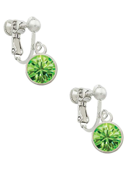 10mm Lime Green Oktant Crystal Drop Clip On Earrings