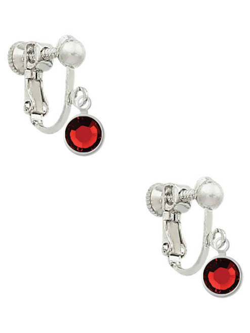 Crystal Red Channel Drop Clip On Earrings
