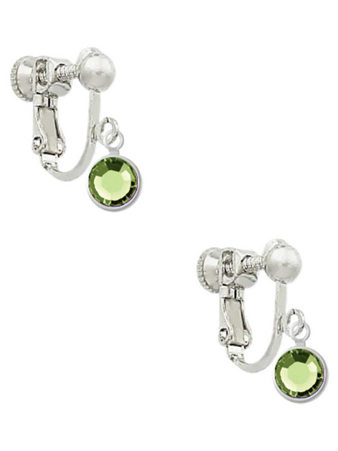 Crystal Lime Green Channel Drop Clip On Earrings