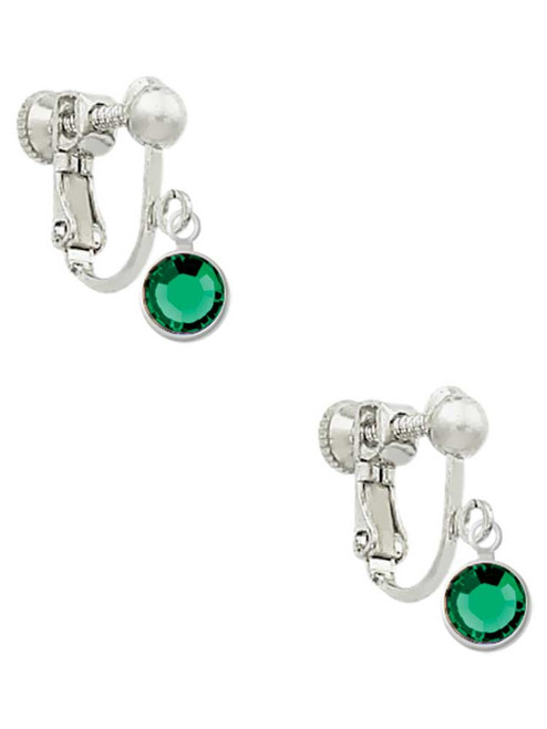 Crystal Green Channel Drop Clip On Earrings