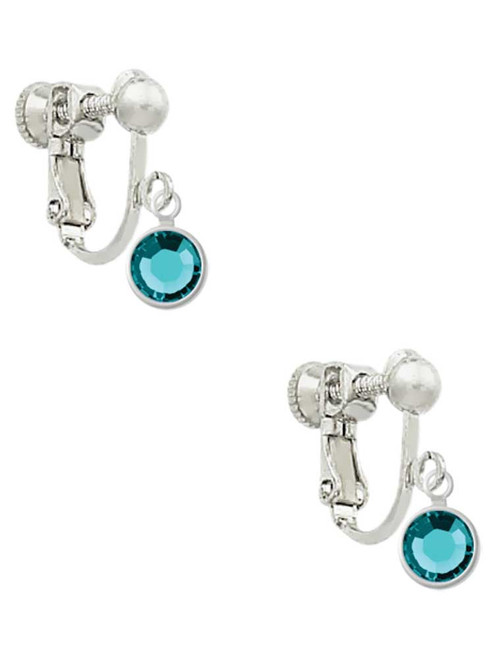 Crystal Teal Channel Drop Clip On Earrings