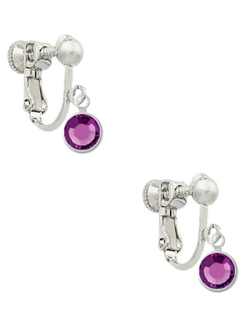 Crystal Purple Channel Drop Clip On Earrings