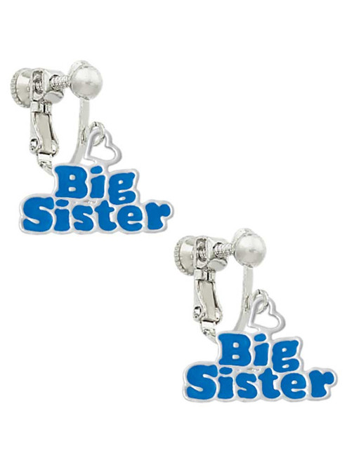 Royal Blue ''Big Sister'' with Heart Clip On Earrings