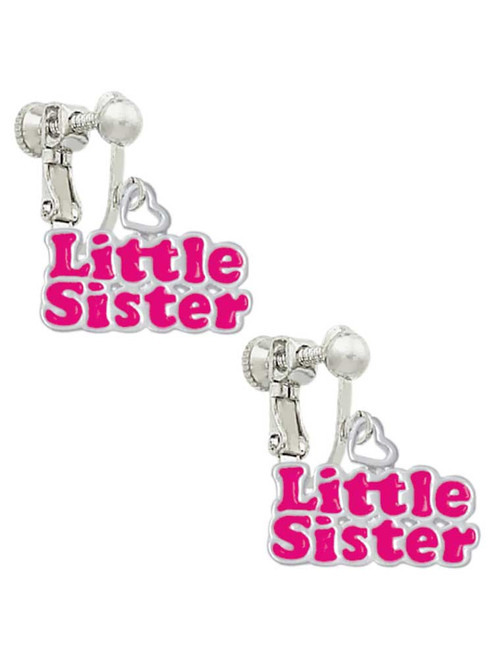 Hot Pink ''Little Sister'' with Heart Clip On Earrings