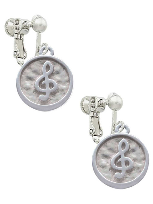 Music Clef - Round Seal Clip On Earrings