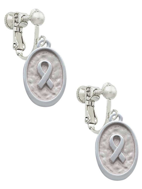 Awareness Ribbon - Oval Seal Clip On Earrings