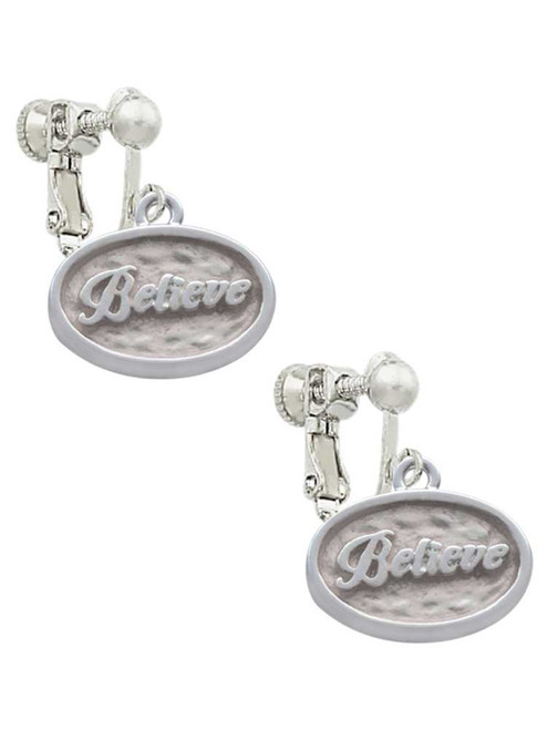 Believe - Oval Seal Clip On Earrings