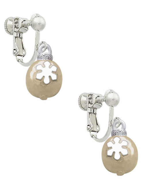 Gold Tone Ornament with White Snowflake Clip On Earrings