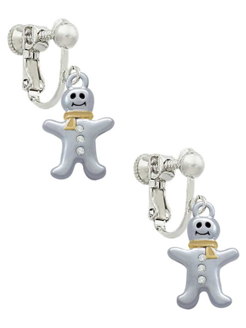Two Tone Gingerbread Man with Crystal Buttons Clip On Earrings