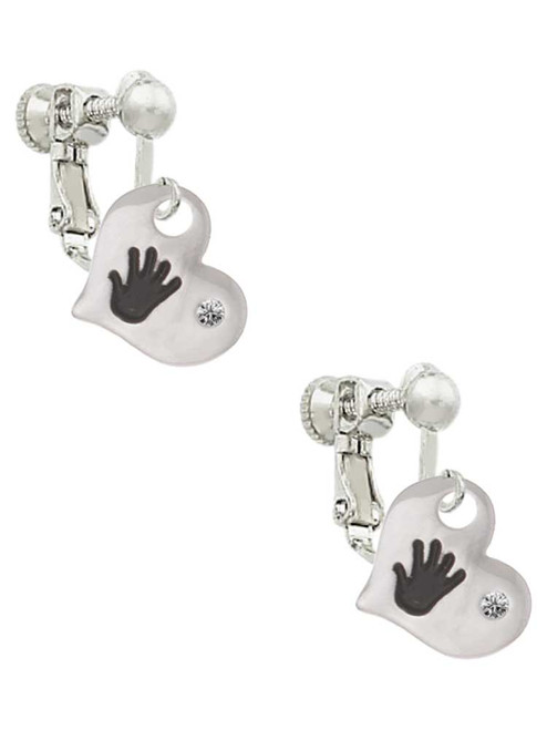 Hand Print Heart Clip On Earrings