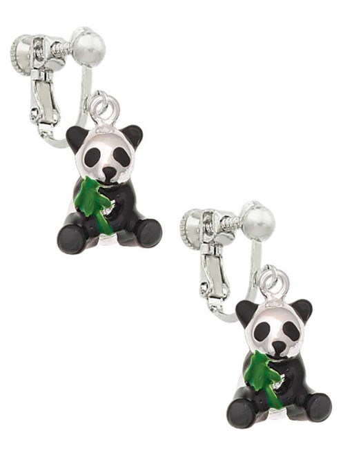 Enamel Sitting Panda Clip On Earrings