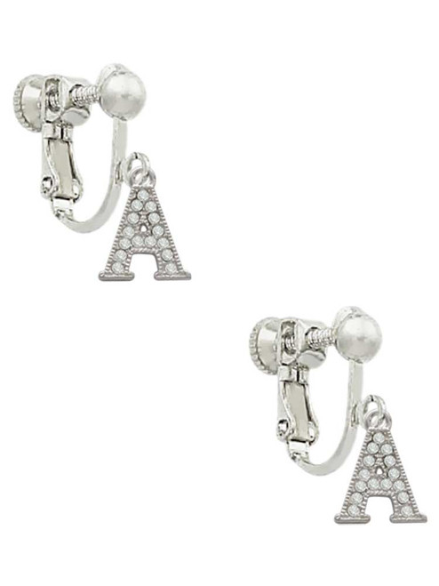 Small Crystal Initial - A - Clip On Earrings