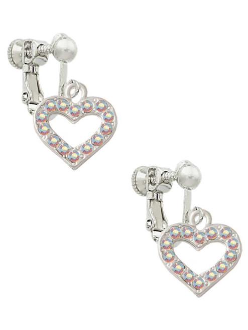 AB Crystal Open Heart Clip On Earrings