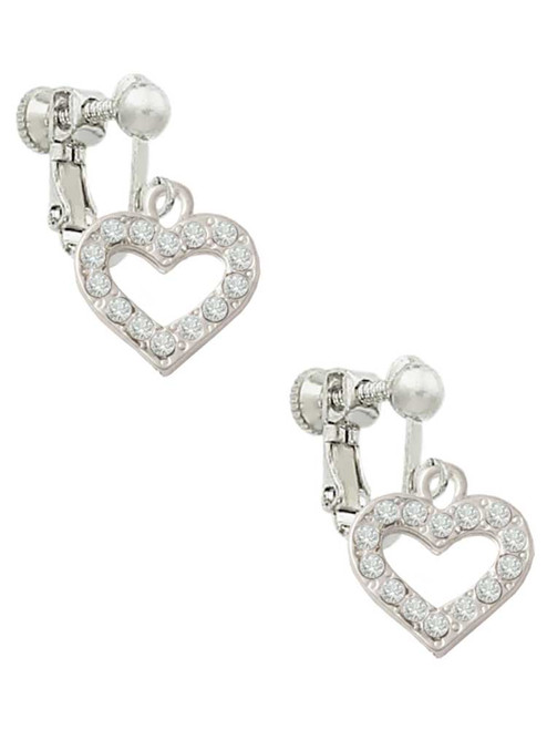 Crystal Open Heart Clip On Earrings
