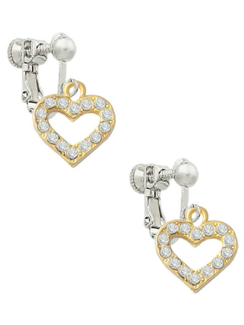 Gold Tone Crystal Open Heart Clip On Earrings