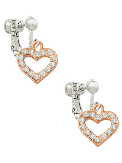 Rose Gold Tone Crystal Open Heart Clip On Earrings