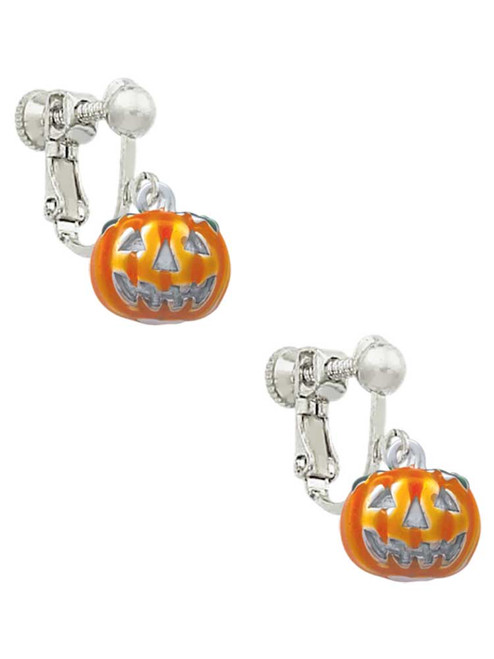 Small Orange Jack O'Lantern with Stem Clip On Earrings