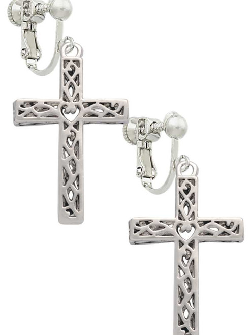 Large Celtic Vine Cross Clip On Earrings
