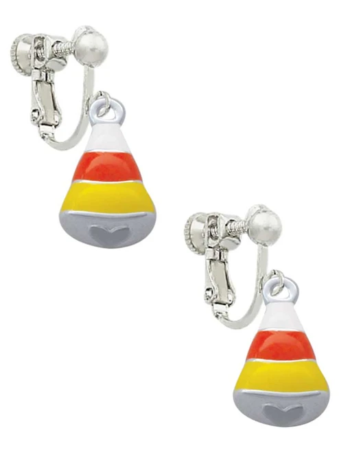 3-D Enamel Candy Corn Clip On Earrings