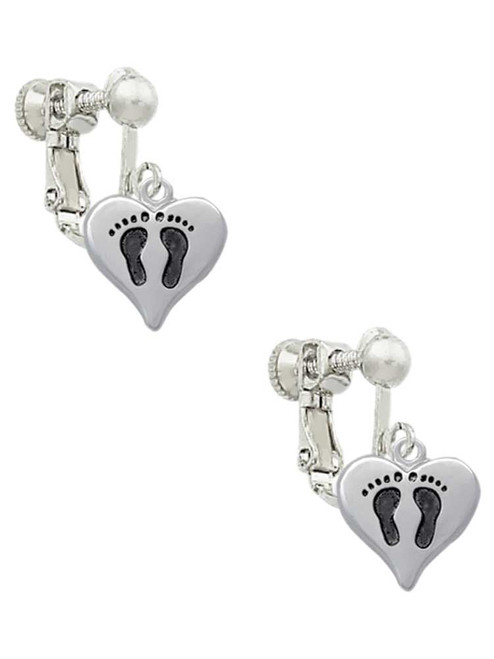 Small Heart with Baby Feet Clip On Earrings