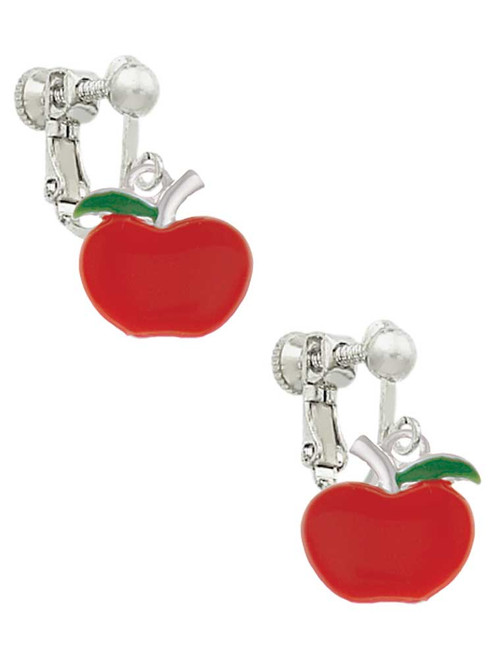Small Red Apple Clip On Earrings