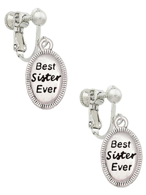 Best Sister Ever Oval Clip On Earrings