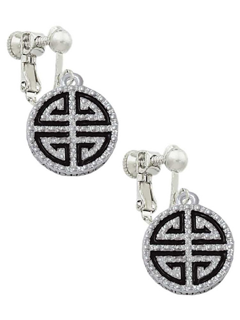 Black Chinese Blessing Clip On Earrings