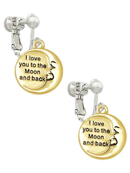 Gold Tone I Love You to the Moon and Back Clip On Earrings