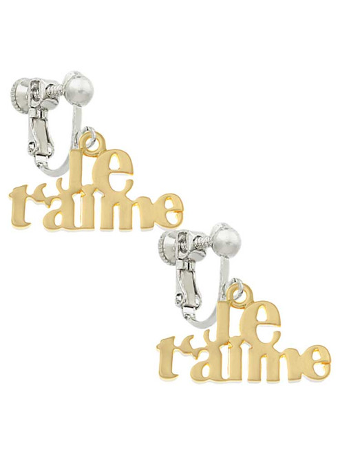 Large Gold Tone Je T'aime Clip On Earrings
