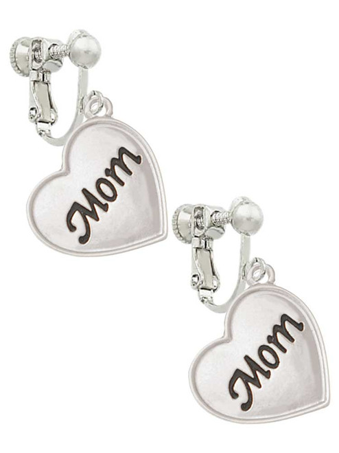 Script Mom Heart Clip On Earrings